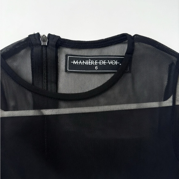 Manière De Voir Black Sheer Mesh Top with Denim Bandeau Panel- Size Small - Picture 4 of 4